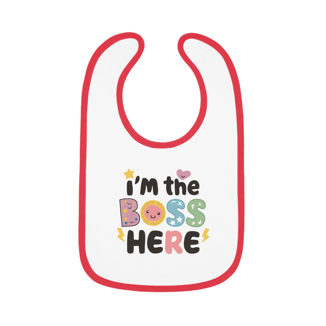 "I'm the boss here" Baby Contrast Trim Jersey Bib