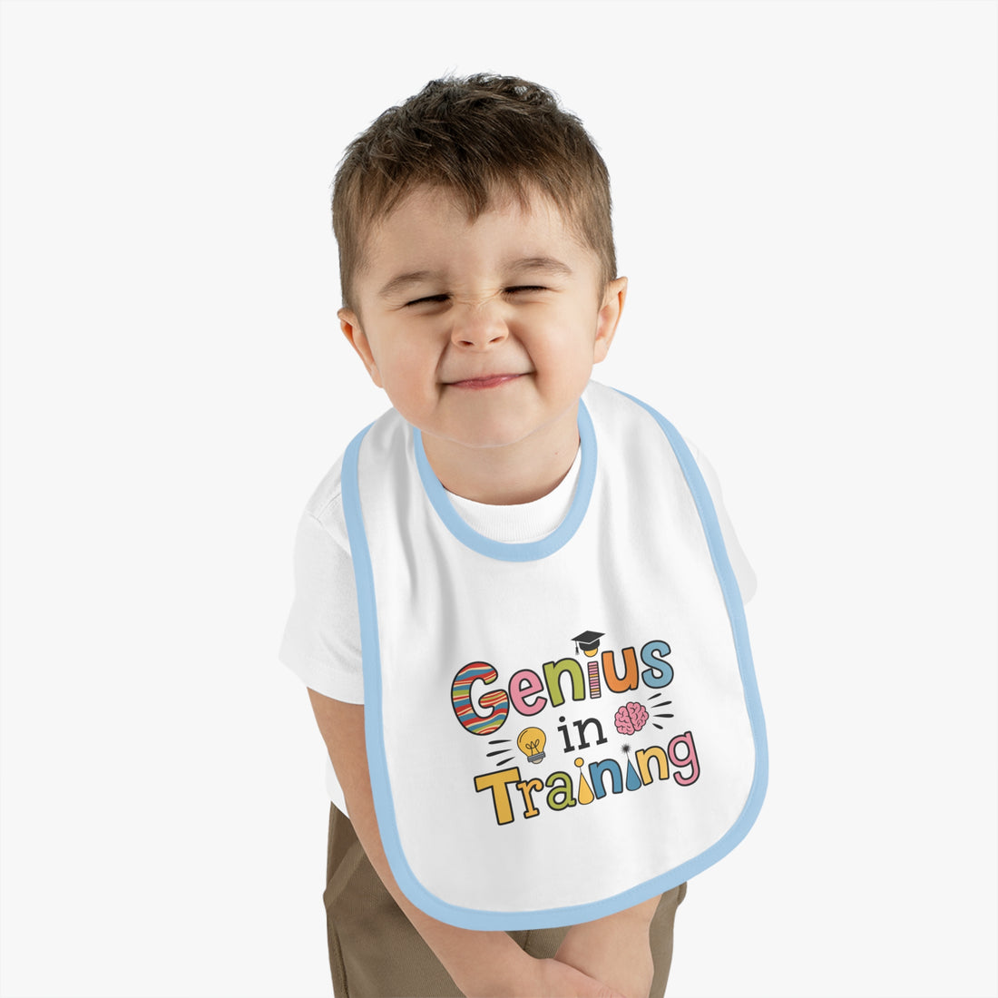 "Genius in training" Baby Contrast Trim Jersey Bib