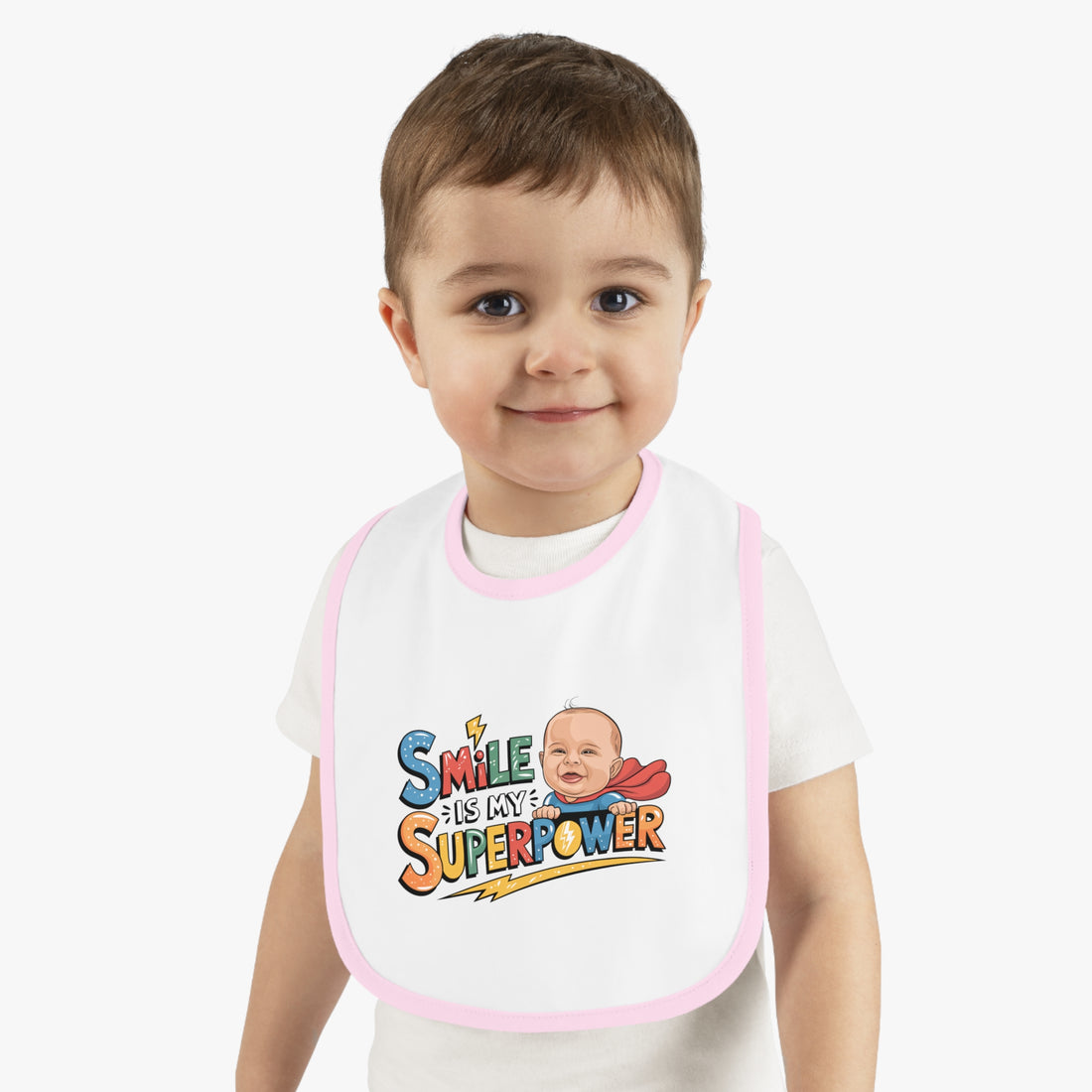 "Smile is my superpower" Baby Contrast Trim Jersey Bib