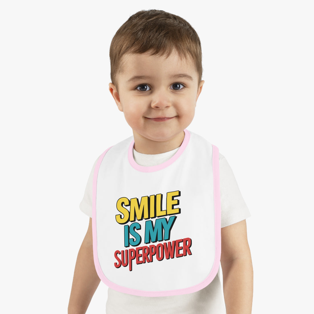 "Smile is my superpower" Baby Contrast Trim Jersey Bib