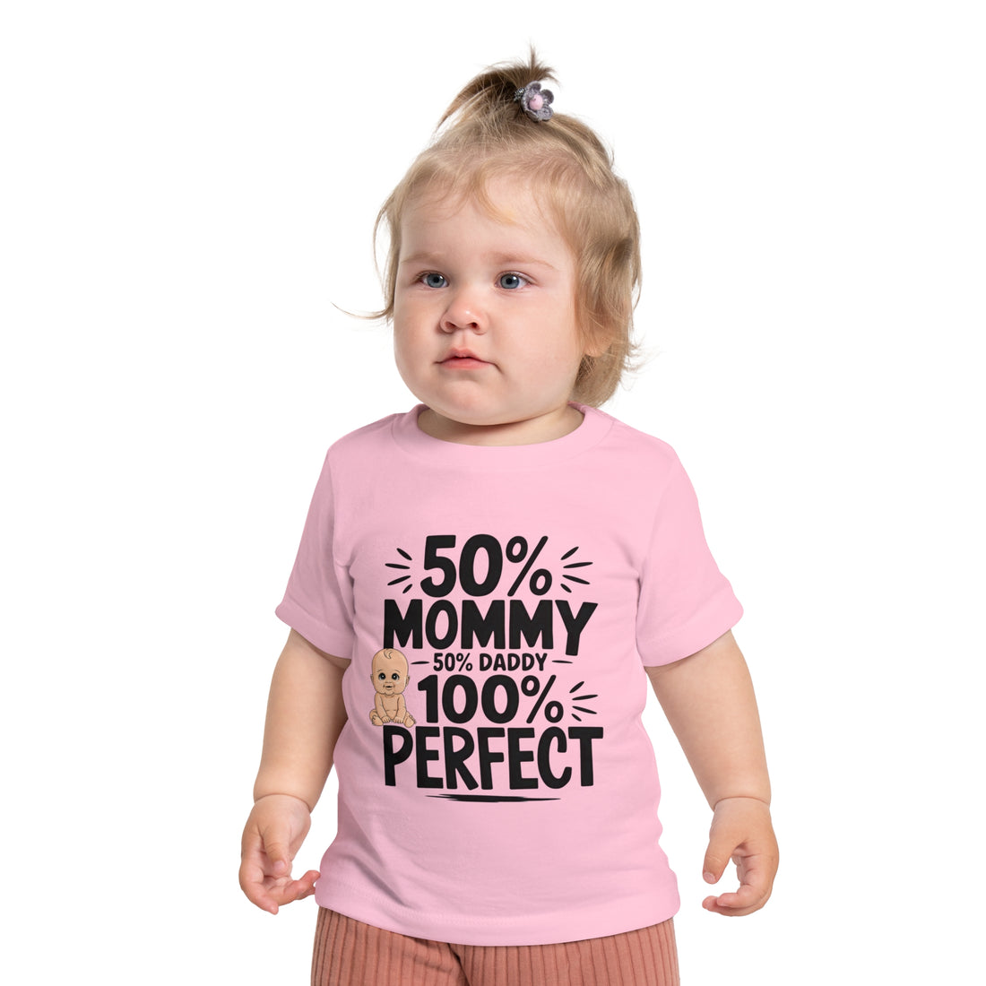 "50% mommy 50% daddy 100% perfect" Baby Short Sleeve T-Shirt