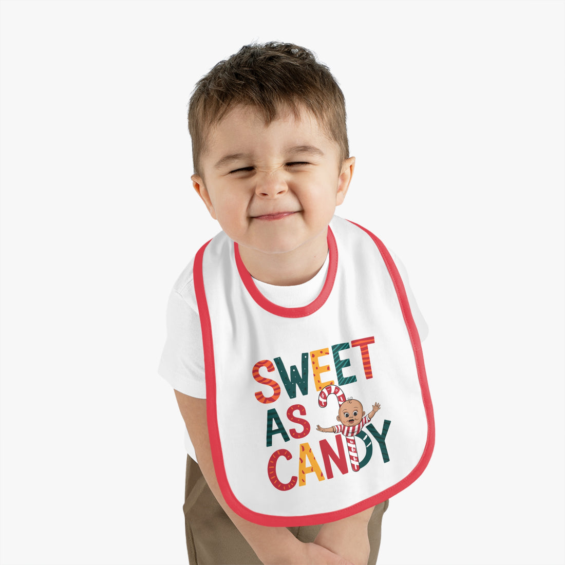 "Sweet as candy" Baby Contrast Trim Jersey Bib