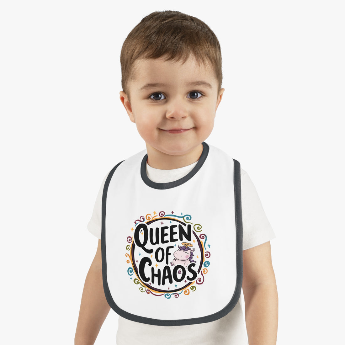 "Queen of chaos" Baby Contrast Trim Jersey Bib