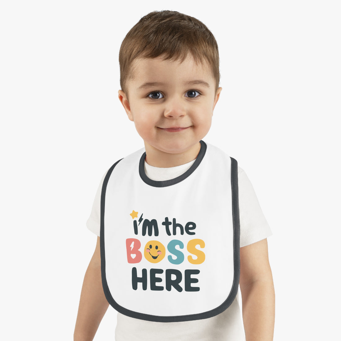 "I'm the boss here" Baby Contrast Trim Jersey Bib