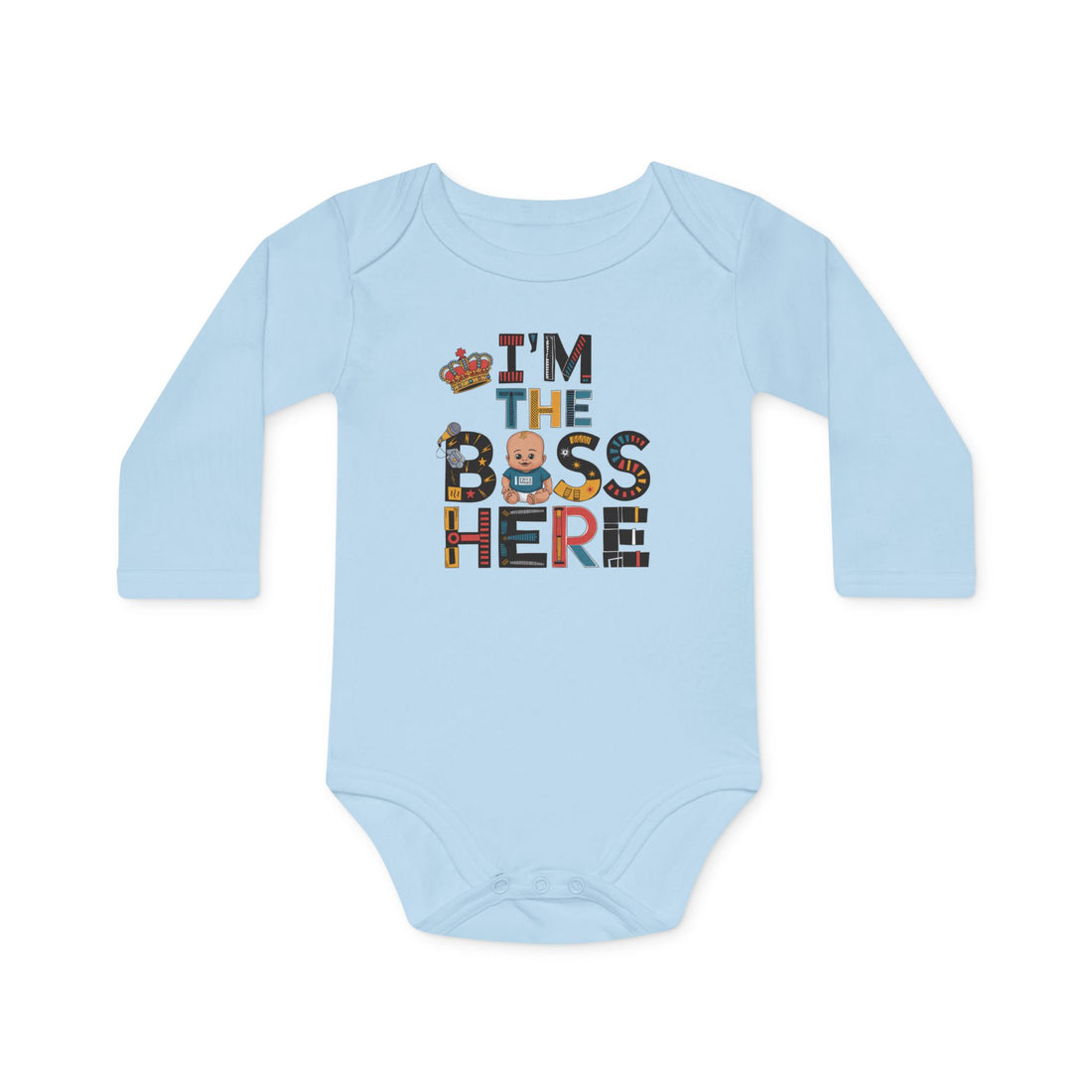 "I'm the boss here" Baby Long-Sleeve Organic Bodysuit