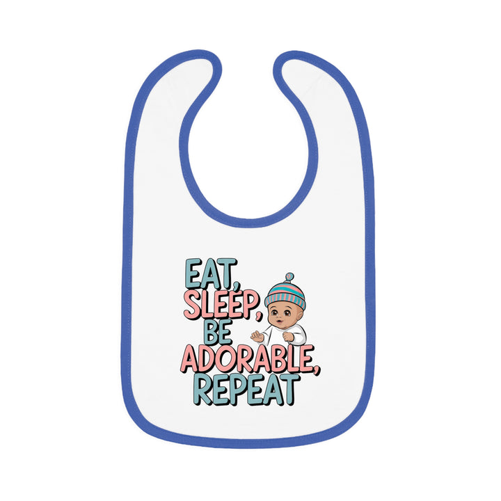 "Eat, sleep, be adorable, repeat" Baby Contrast Trim Jersey Bib