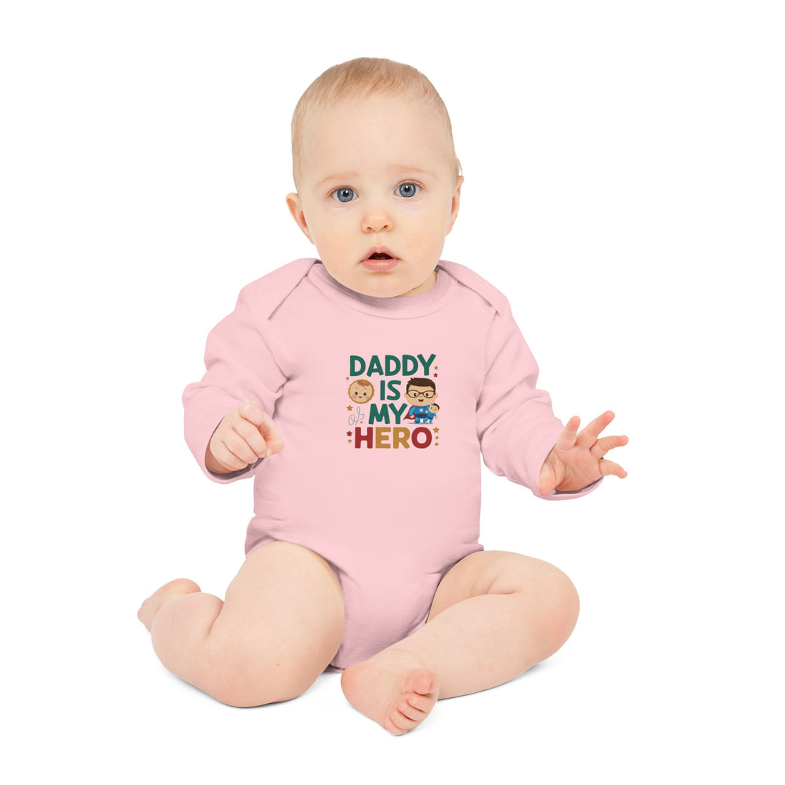 "Daddy is my hero" Baby Long-Sleeve Organic Bodysuit