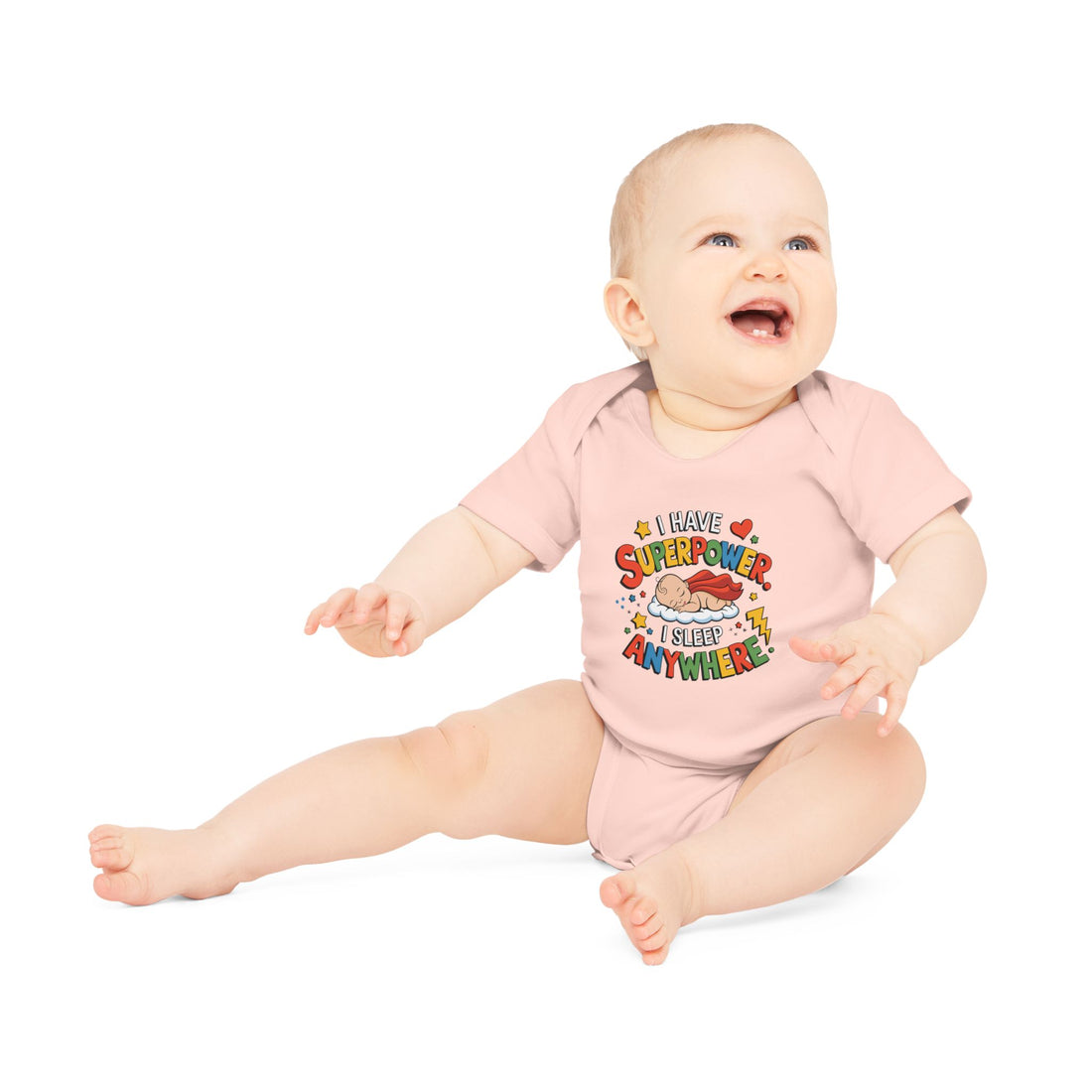 "I have superpower I sleep anywhere" Baby Organic Short Sleeve Bodysuit