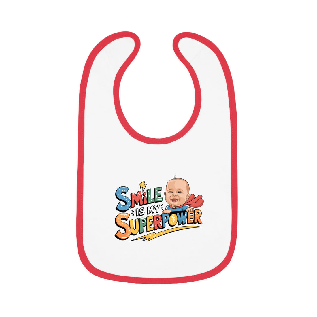 "Smile is my superpower" Baby Contrast Trim Jersey Bib