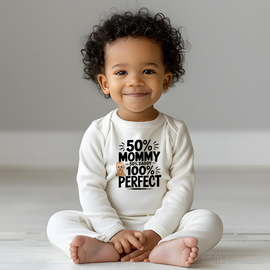 "50% mommy 50% daddy 100% perfect" Infant Long Sleeve Bodysuit