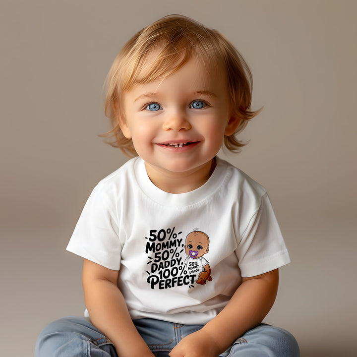 "50% mommy 50% daddy 100% perfect" Infant Fine Jersey Tee