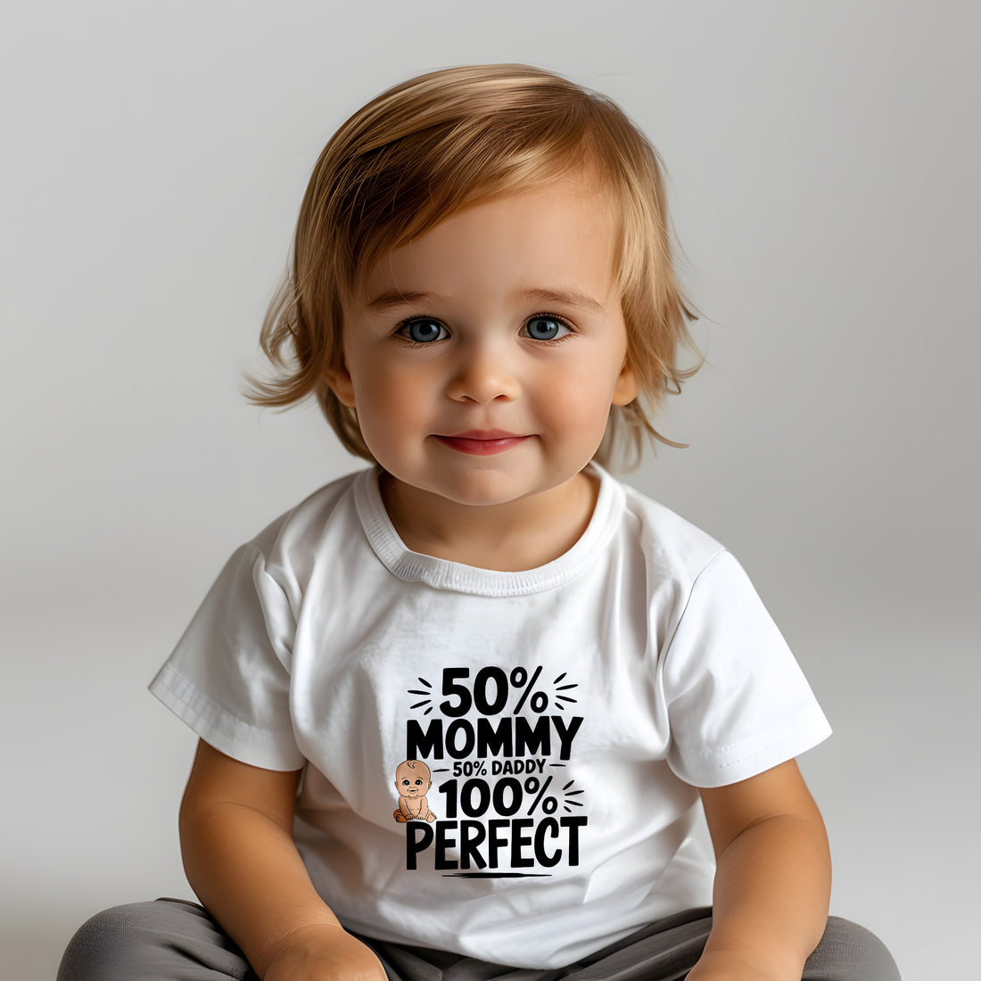 "50% mommy 50% daddy 100% perfect" Infant Fine Jersey Tee