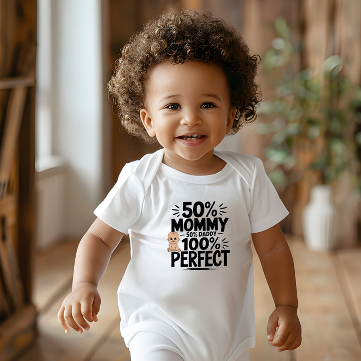 "50% mommy 50% daddy 100% perfect" Baby Organic Short Sleeve Bodysuit