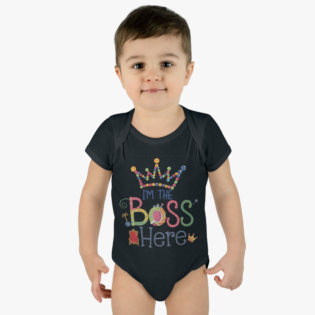 "I'm the boss here" Infant Baby Rib Bodysuit