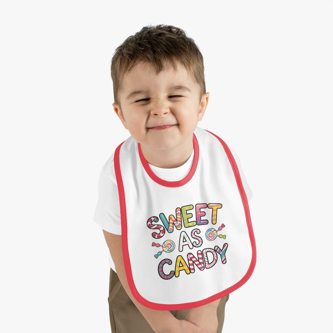 "Sweet as candy" Baby Contrast Trim Jersey Bib