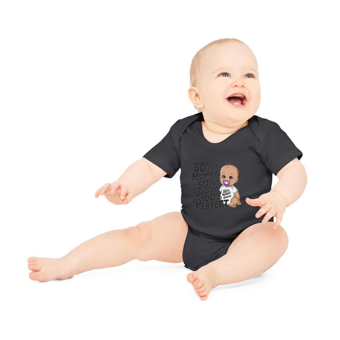 "50% mommy 50% daddy 100% perfect" Baby Organic Short Sleeve Bodysuit