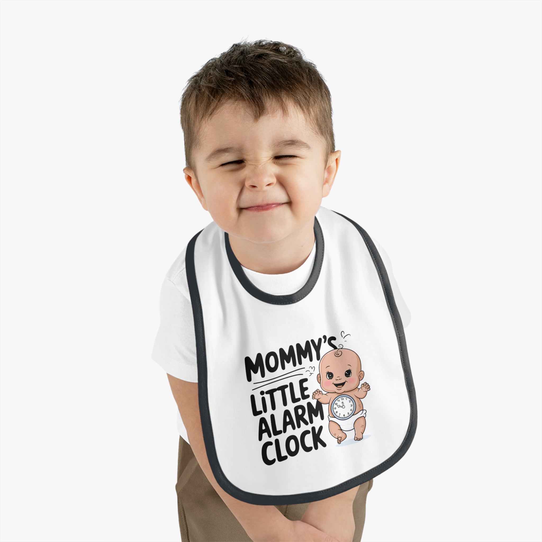 "Mommy's little alarm clock" Baby Contrast Trim Jersey Bib