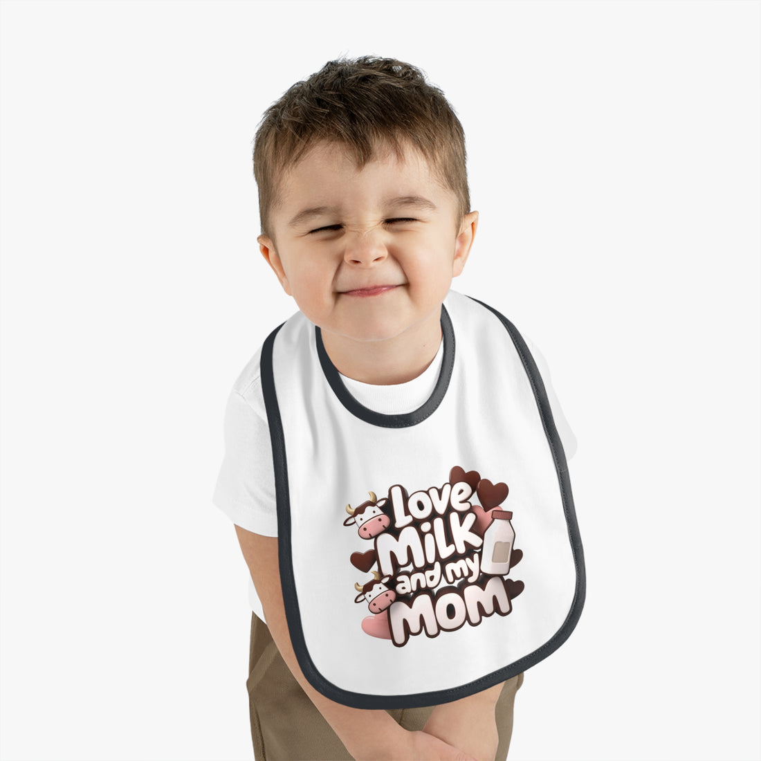 "I love milk and my mom" Baby Contrast Trim Jersey Bib