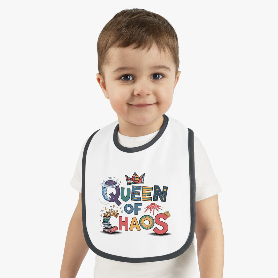 "Queen of chaos" Baby Contrast Trim Jersey Bib