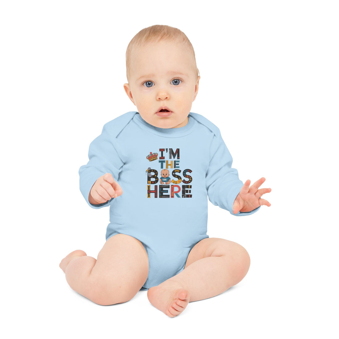 "I'm the boss here" Baby Long-Sleeve Organic Bodysuit