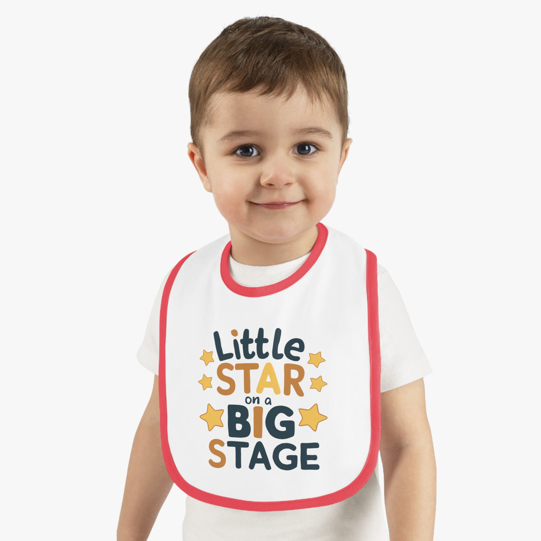 "Little star on a big stage" Baby Contrast Trim Jersey Bib