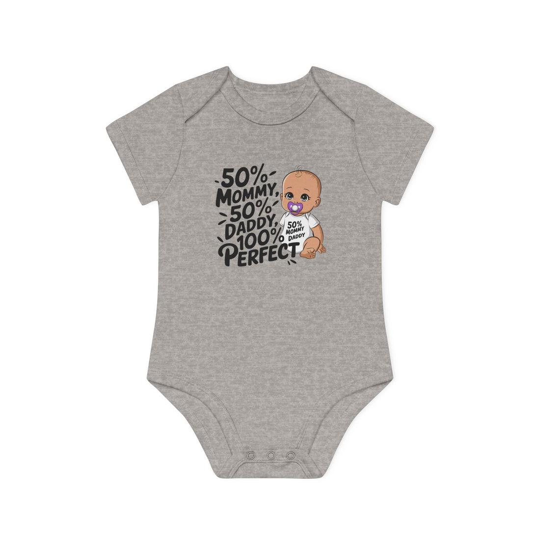 "50% mommy 50% daddy 100% perfect" Baby Organic Short Sleeve Bodysuit