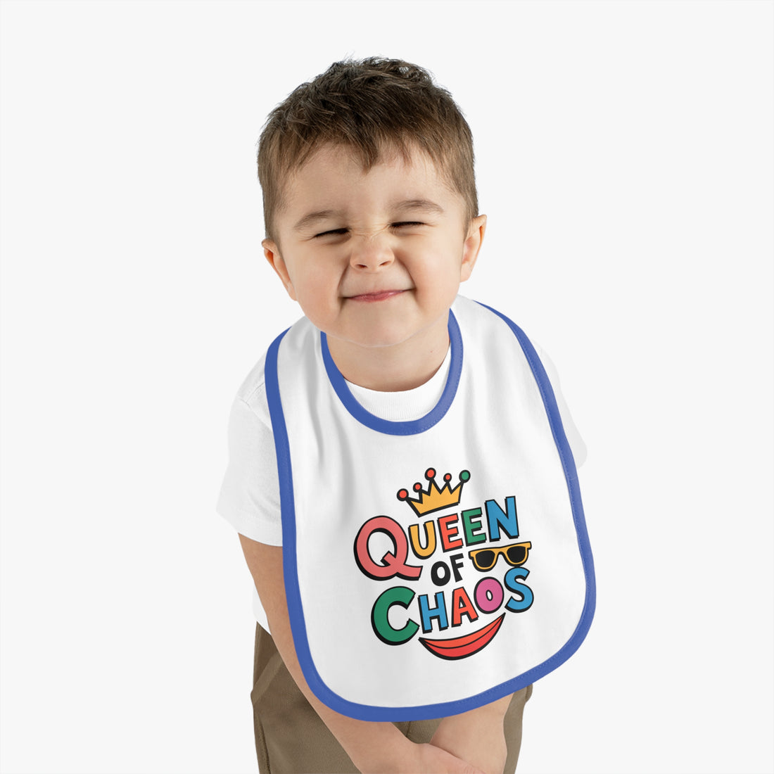 "Queen of chaos" Baby Contrast Trim Jersey Bib