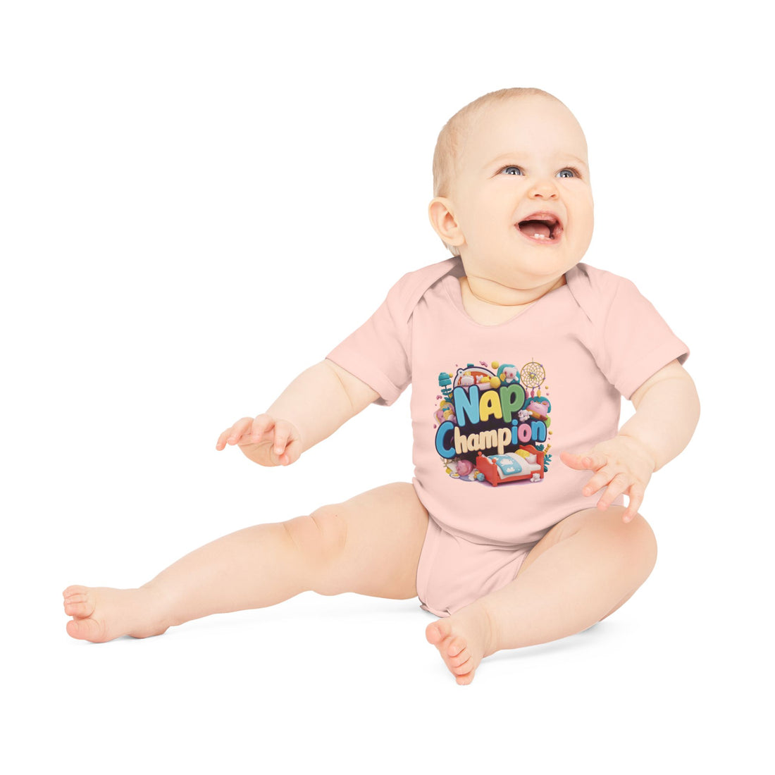 "Nap champion" Baby Organic Short Sleeve Bodysuit