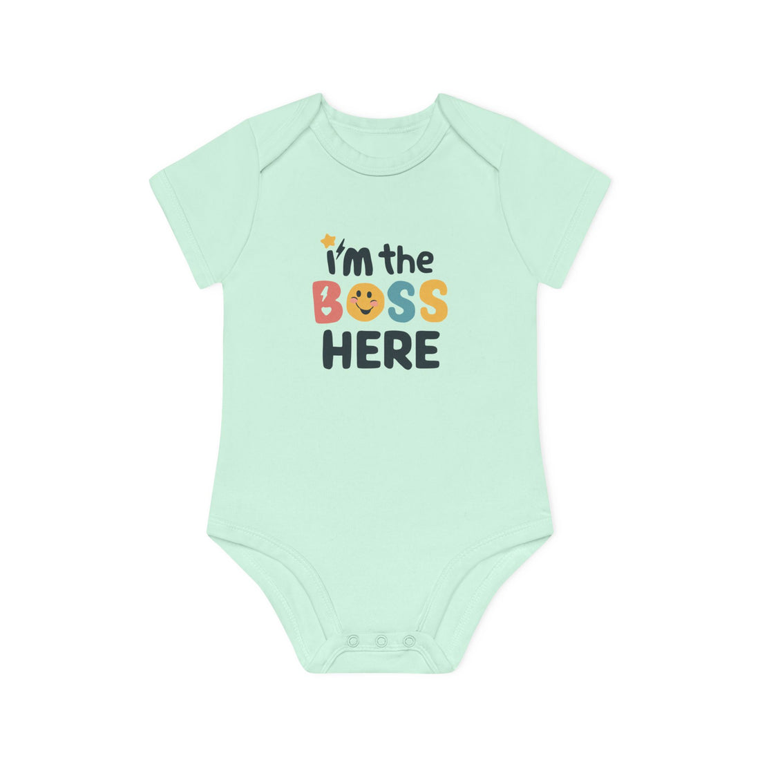 "I'm the boss here" Baby Organic Short Sleeve Bodysuit