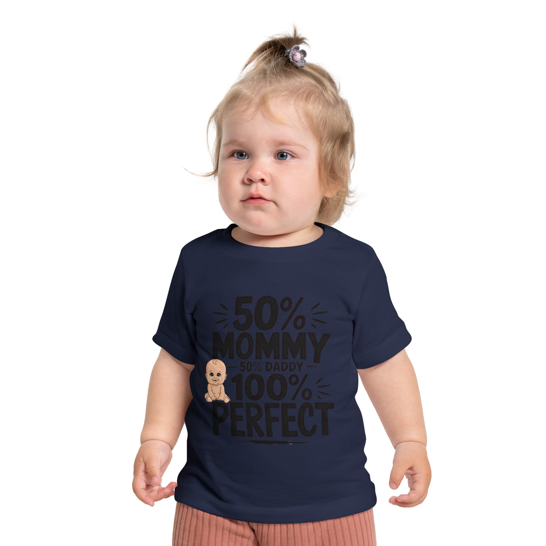 "50% mommy 50% daddy 100% perfect" Baby Short Sleeve T-Shirt