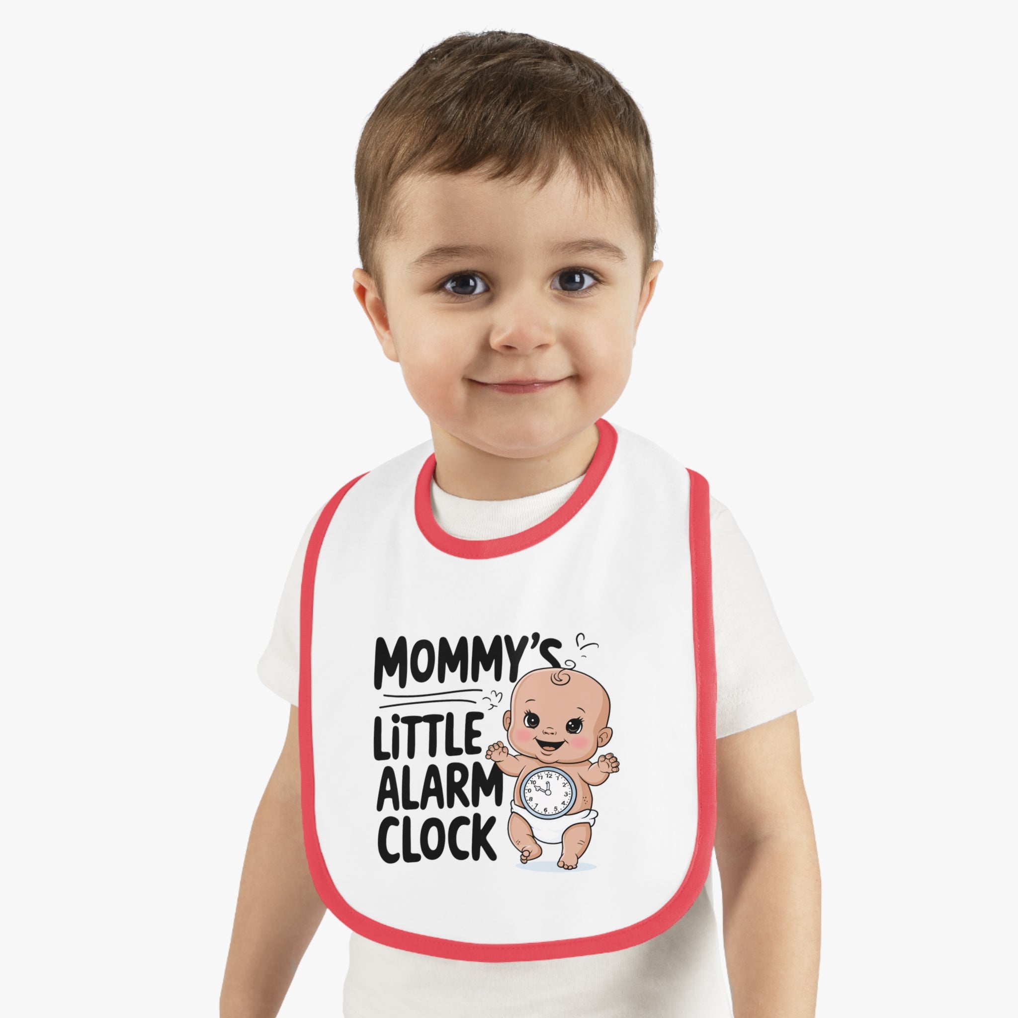 "Mommy's little alarm clock" Baby Contrast Trim Jersey Bib