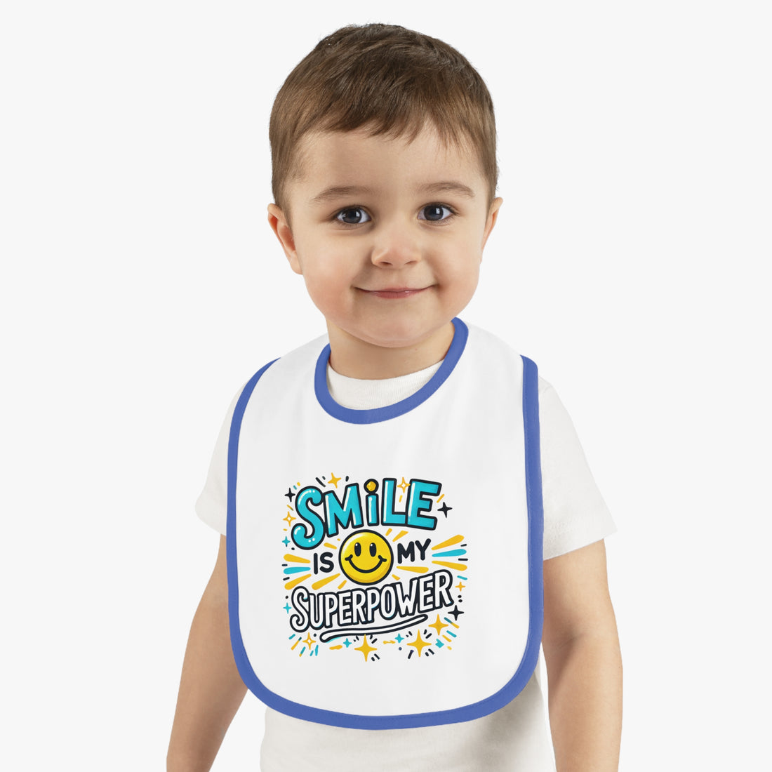 "Smile is my superpower" Baby Contrast Trim Jersey Bib