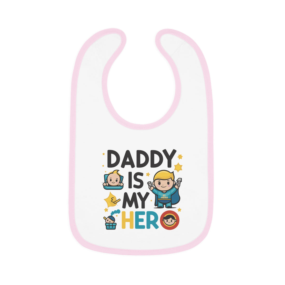 "Daddy is my hero" Baby Contrast Trim Jersey Bib