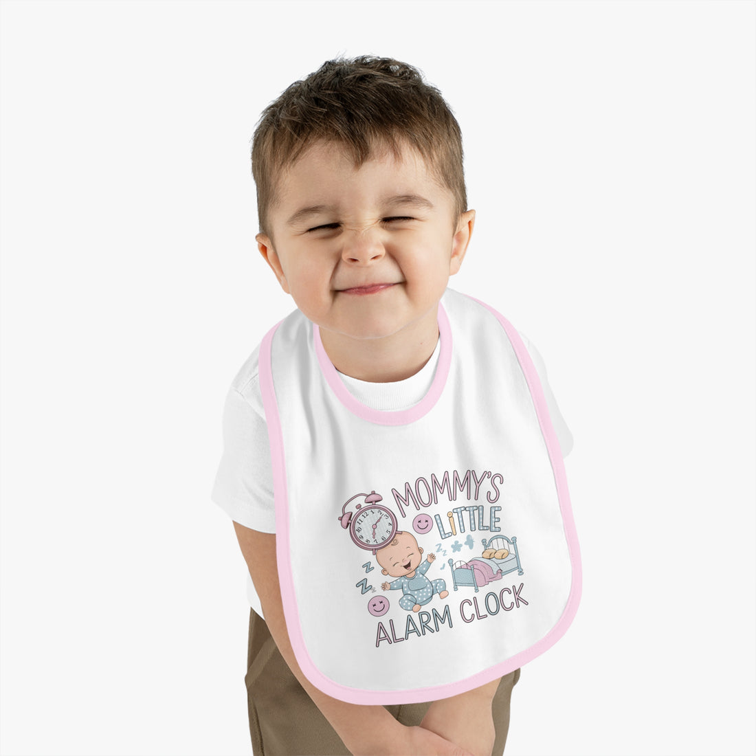 "Mommy's little alarm clock" Baby Contrast Trim Jersey Bib