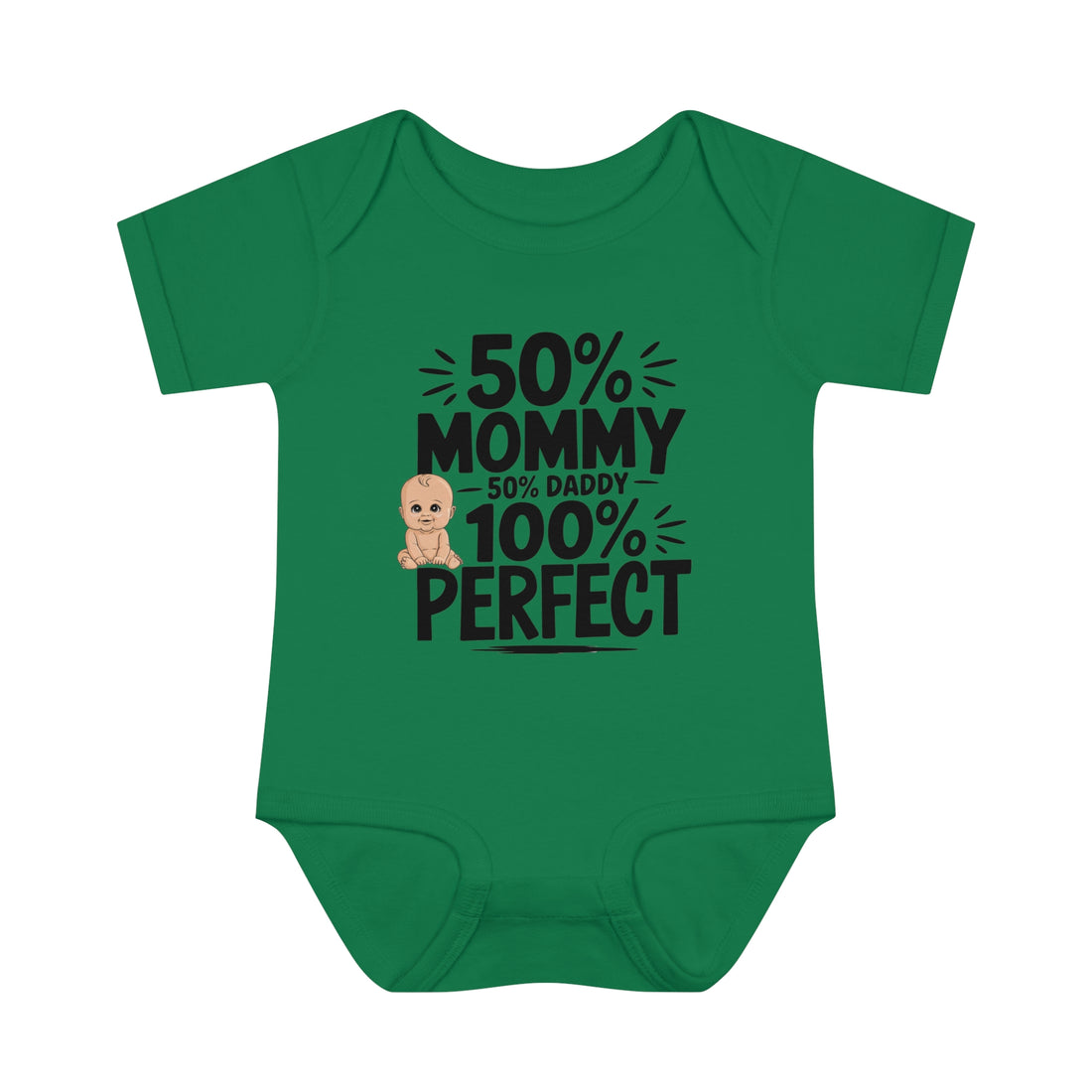 "50% mommy, 50% daddy, 100% perfect!" Infant Baby Rib Bodysuit