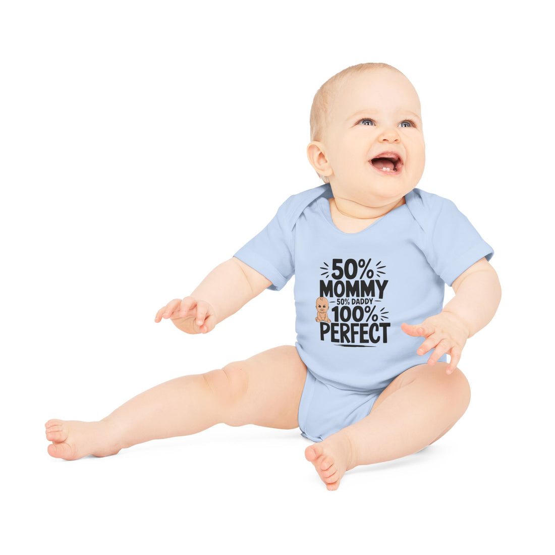 "50% mommy 50% daddy 100% perfect" Baby Organic Short Sleeve Bodysuit