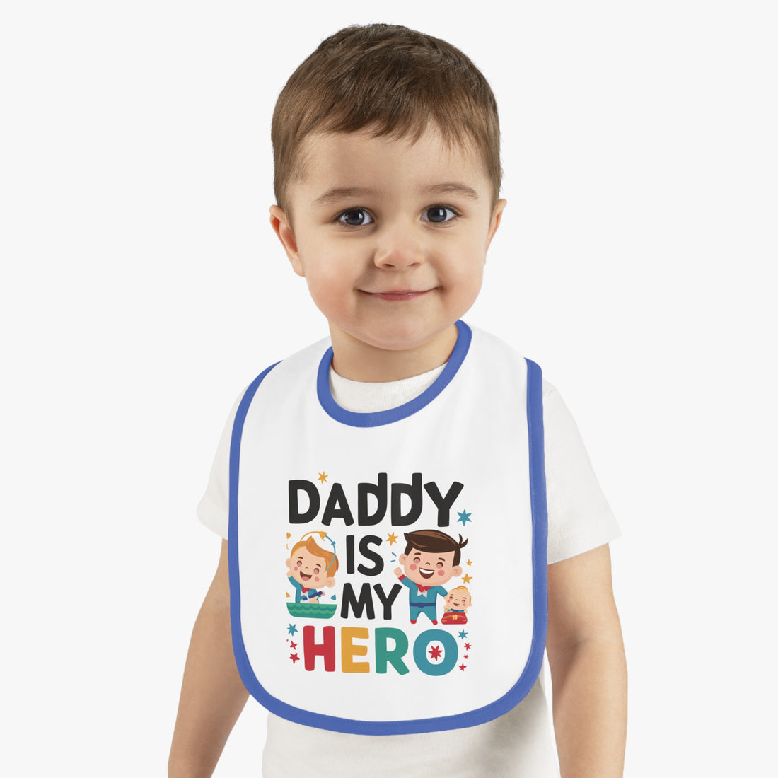 "Daddy is my hero" Baby Contrast Trim Jersey Bib