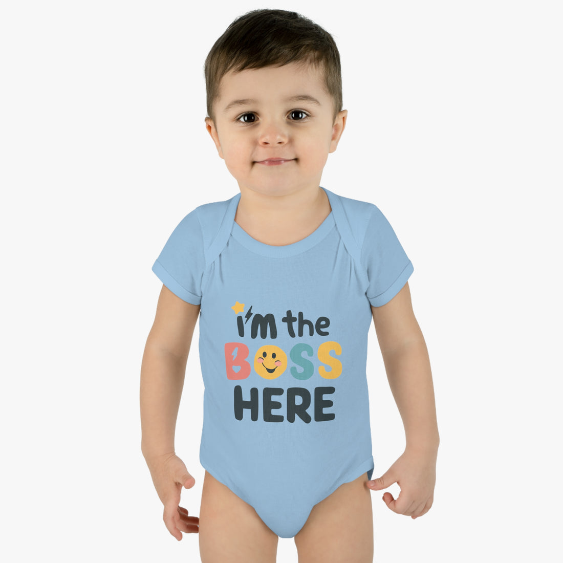 "I'm the boss here" Infant Baby Rib Bodysuit