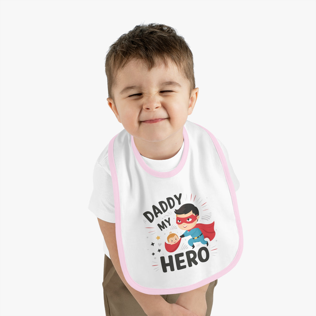 "Daddy is my hero" Baby Contrast Trim Jersey Bib