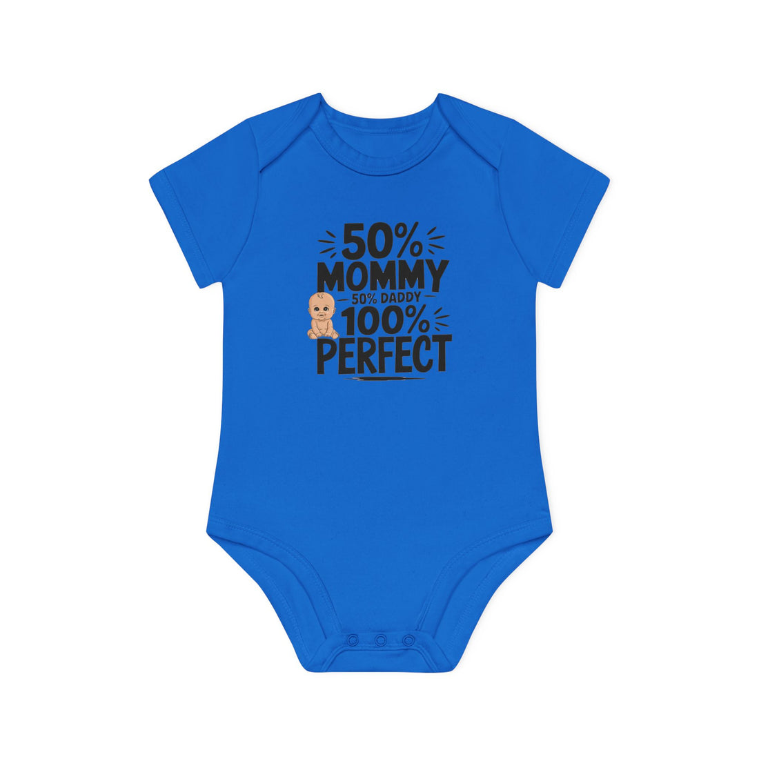 "50% mommy 50% daddy 100% perfect" Baby Organic Short Sleeve Bodysuit