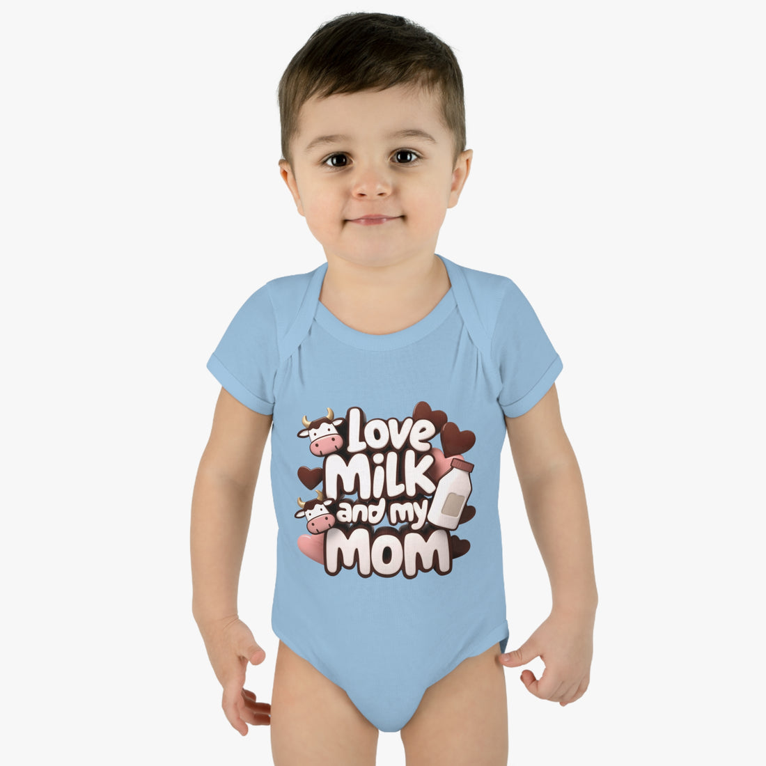 "Love milk and my mom" Infant Baby Rib Bodysuit