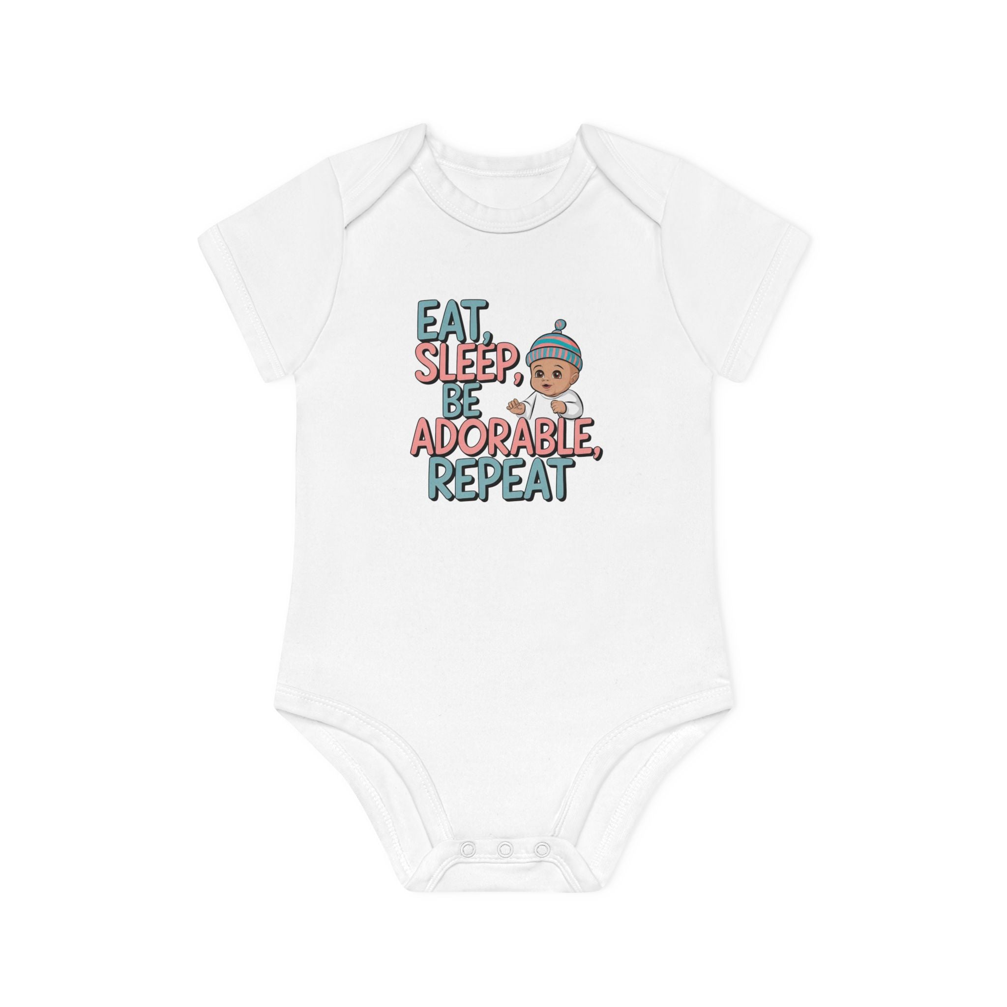 "Eat, sleep, be adorable, repeat" Baby Organic Short Sleeve Bodysuit