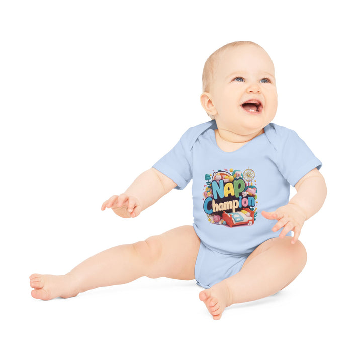 "Nap champion" Baby Organic Short Sleeve Bodysuit