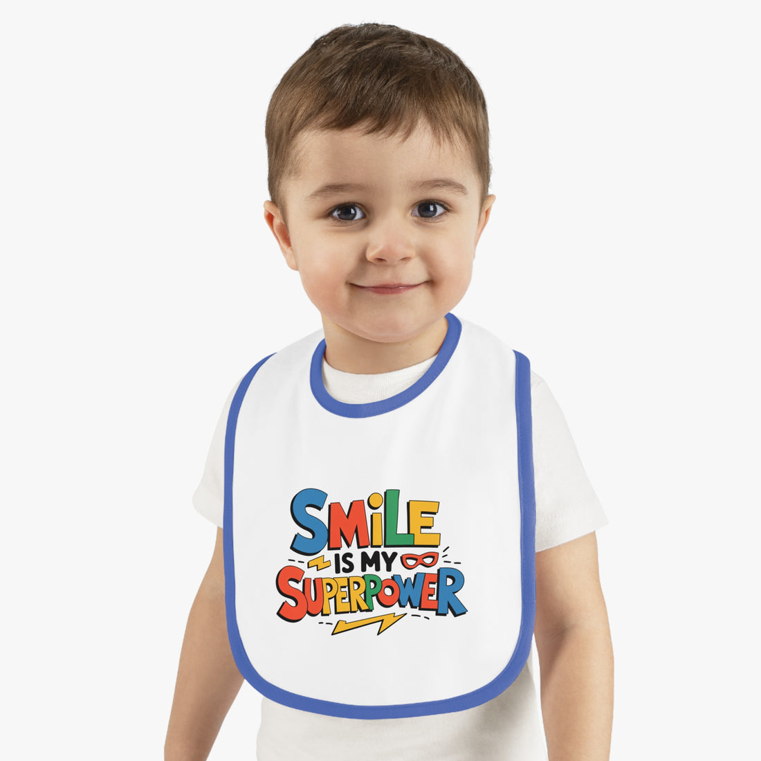 "Smile is my superpower" Baby Contrast Trim Jersey Bib