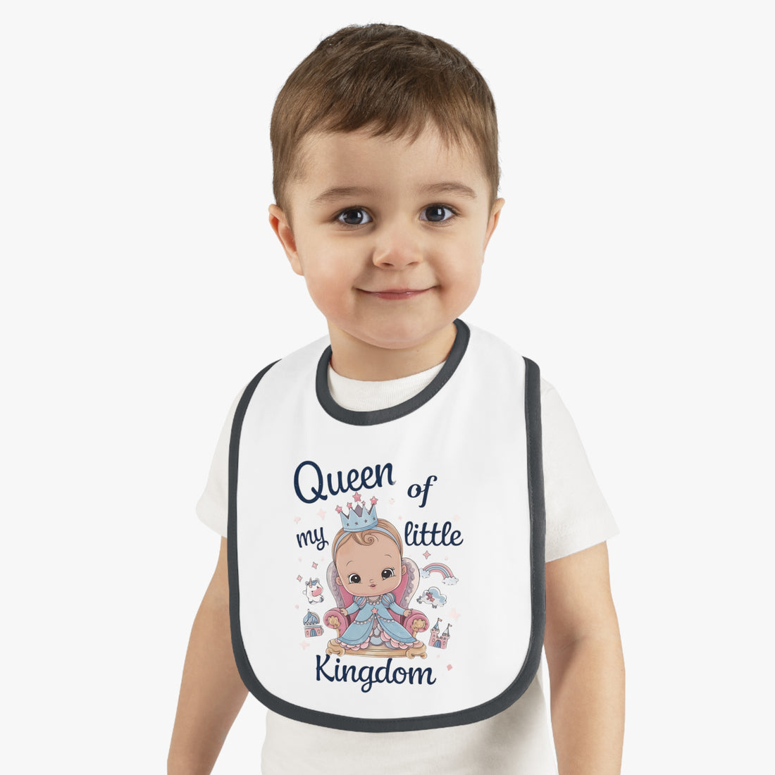 "Queen of my little kingdom" Baby Contrast Trim Jersey Bib