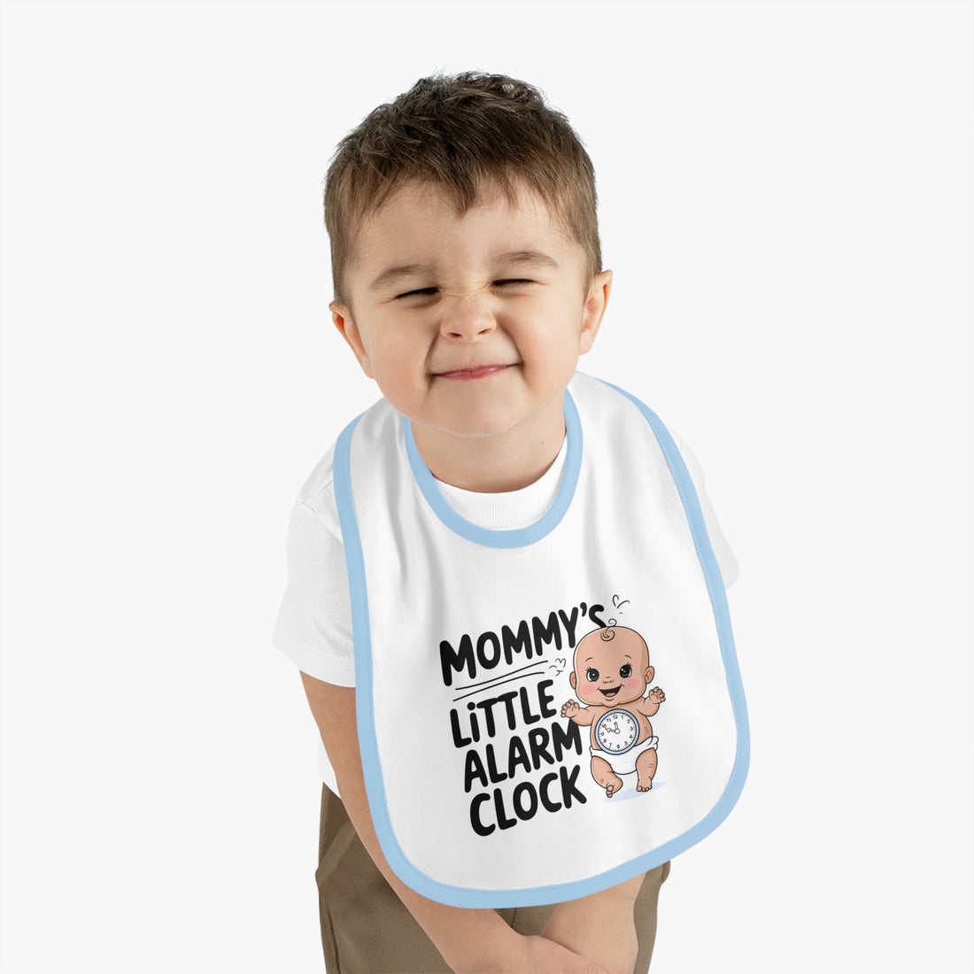 "Mommy's little alarm clock" Baby Contrast Trim Jersey Bib