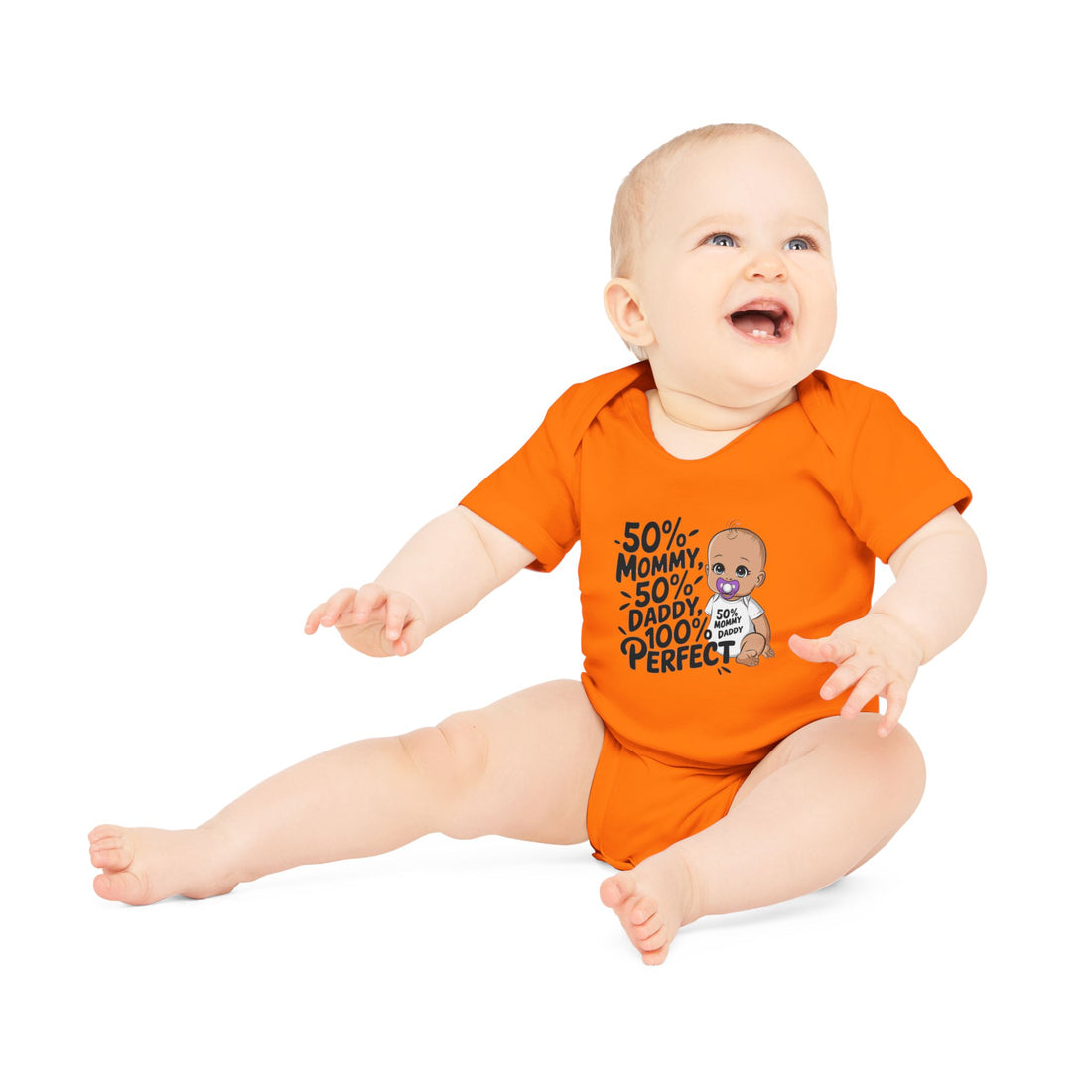 "50% mommy 50% daddy 100% perfect" Baby Organic Short Sleeve Bodysuit