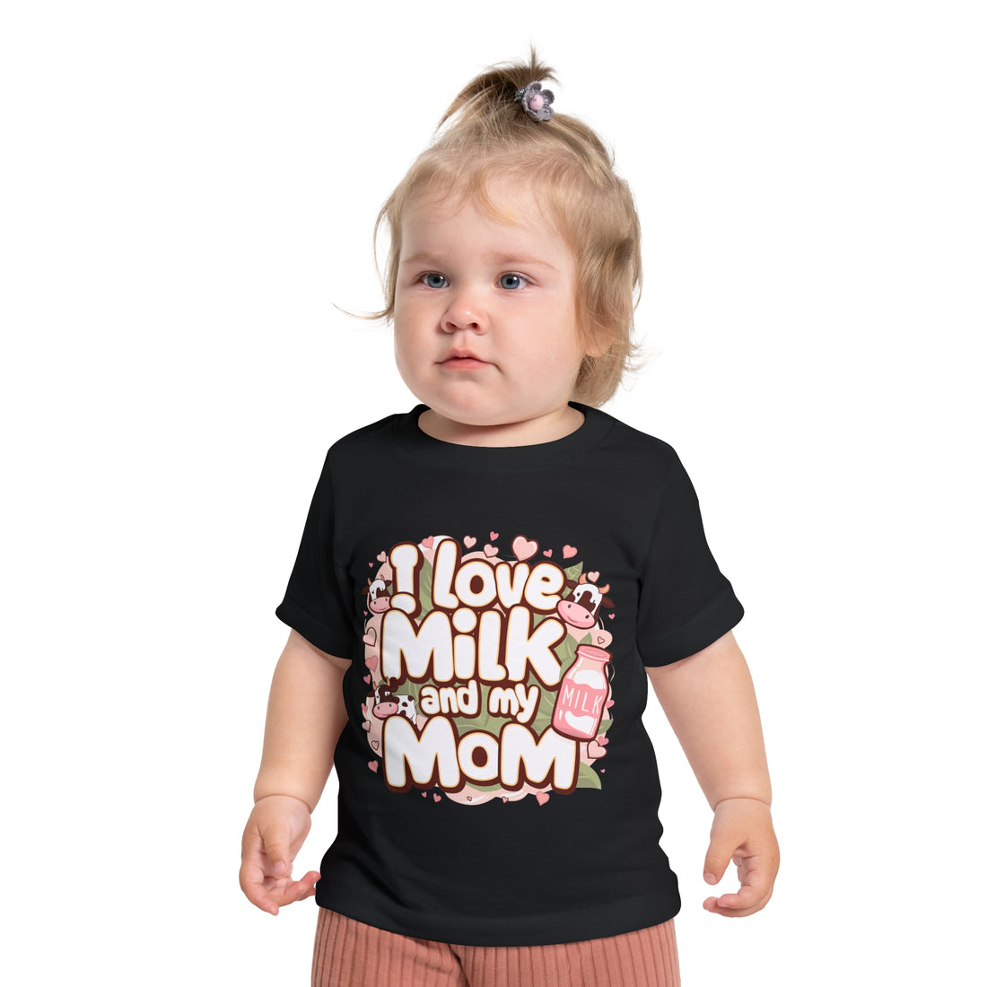 "I love milk and my mom" Baby Short Sleeve T-Shirt