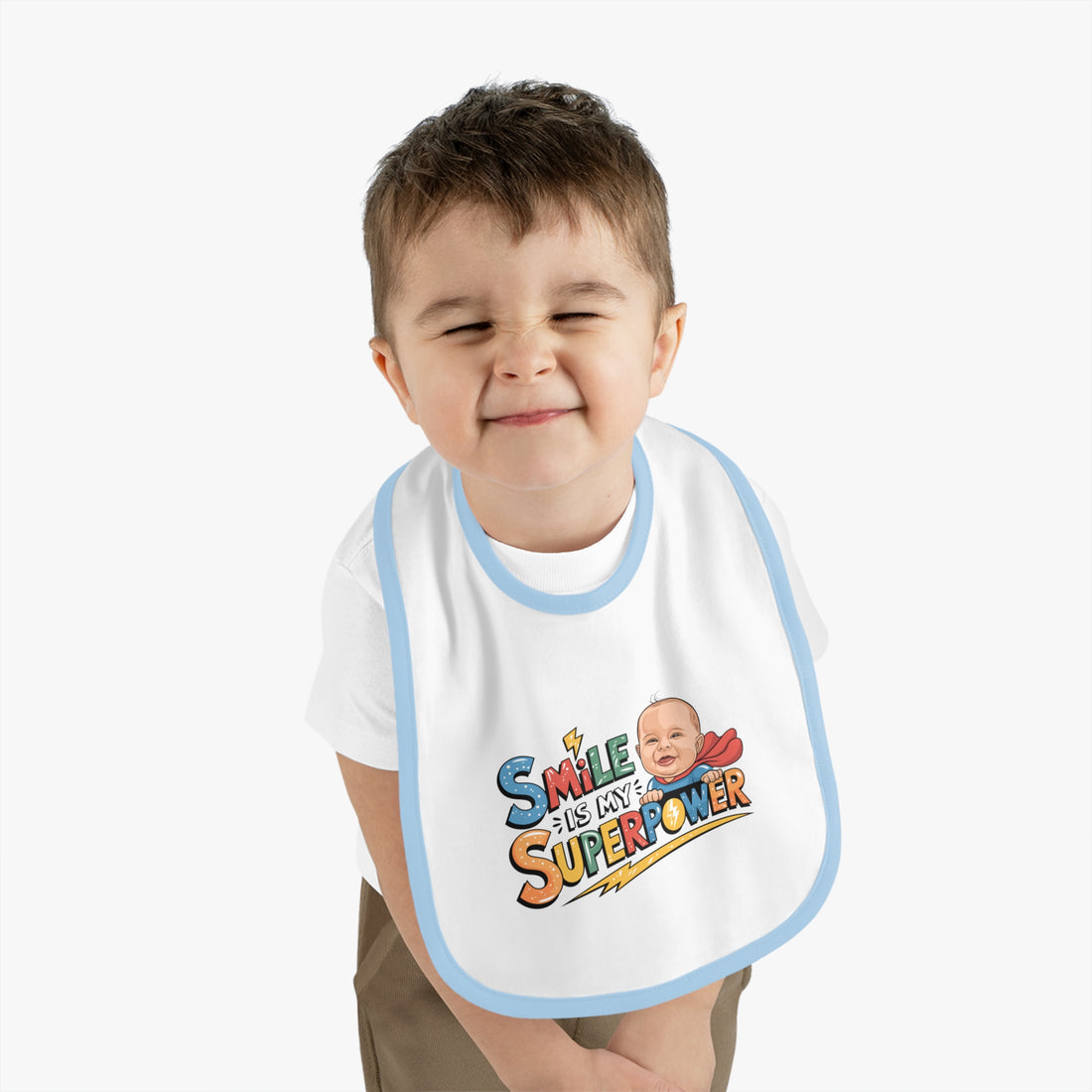 "Smile is my superpower" Baby Contrast Trim Jersey Bib