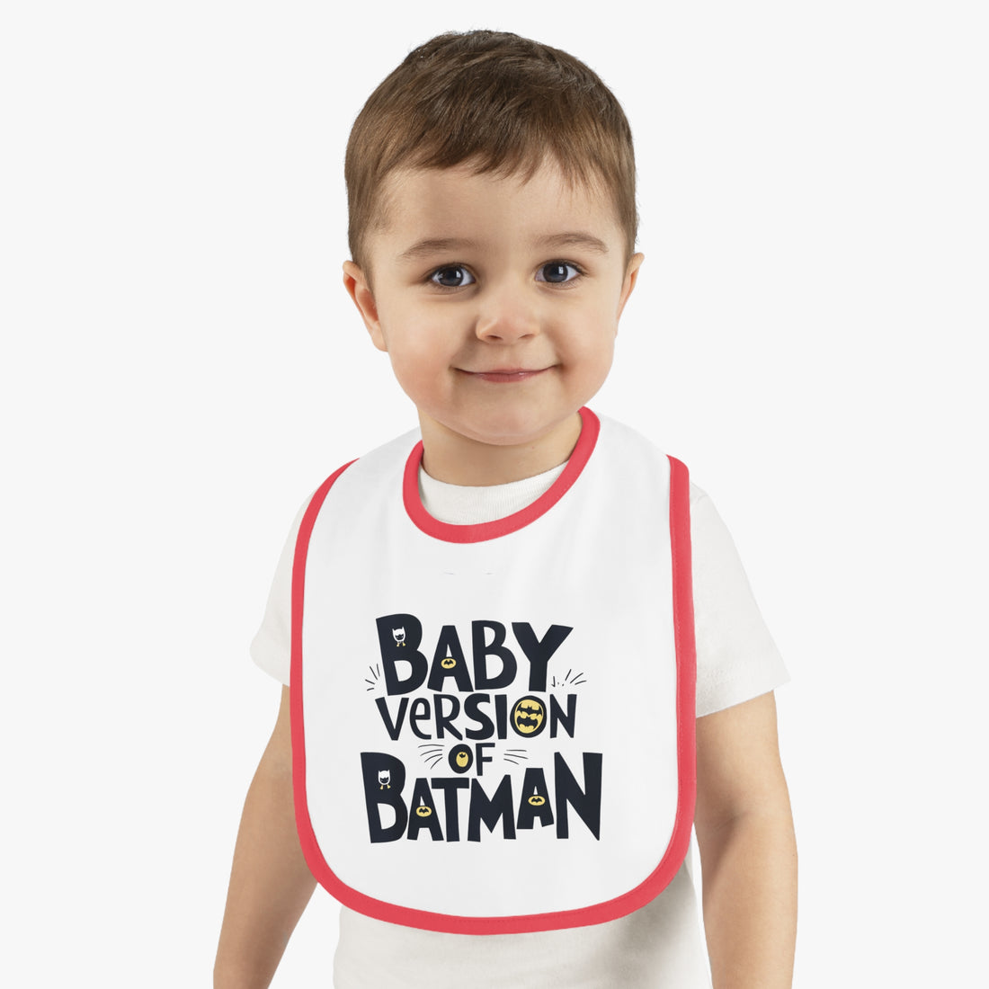 "Baby version of batman" Baby Contrast Trim Jersey Bib